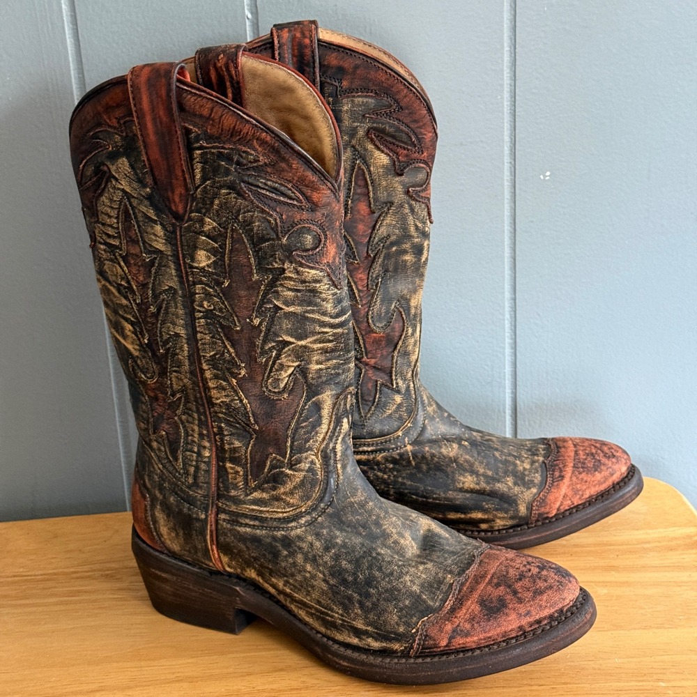 Sonora Double H Womens Cowboy Boots 6B Distressed Leather Coastal Cowgirl Boho‎